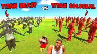 BEAST TITAN ARMY vs COLOSSAL TITAN ARMY in Animal Revolt Battle Simulator with SHINCHAN and CHOP [upl. by Adnovad]