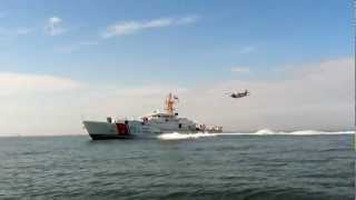 USCGC Bernard C Webber WPC1101 with HC144A flyover  starboardside [upl. by Yekcim644]