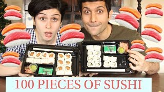 The 100 Pieces Of Sushi Challenge 🍣 [upl. by Ilysa]