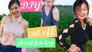 DIY CUT OFF SHOULDER TOPDIY NO SEWOFF THE SHOULDERPART 1 [upl. by Eittah]