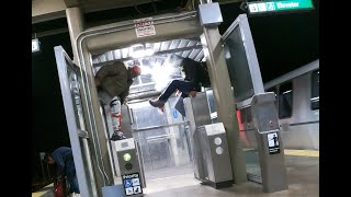 Ten Fare Evaders Easily Climb over the new Elevator Fare Gate Bay Fair BART Station in San Leandro [upl. by Sheeran787]