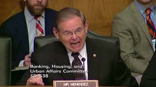 Menendez Grills Mnuchin on Prepaying Property Taxes Russia Sanctions [upl. by Jarek]