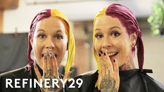 Twins Try Matching Split Hair Dye  Hair Me Out  Refinery29 [upl. by Atinram]