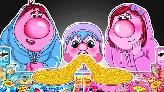 Inside Out 2  Embarrassment Family Convenience Store PINK BLUE Food Mukbang Animation  ASMR [upl. by Thalassa]