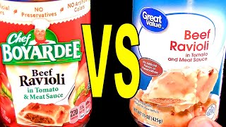 Chef Boyardee Ravioli vs Walmart Great Value Brand  FoodFights Beef Ravioli Review [upl. by Eelatan199]