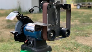 How to turn your HarborFreight bench grinder to a belt sander DIY [upl. by Elah528]