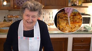 Pasta Grannies makes lasagna verde from Emilia Romagna [upl. by Rubio247]