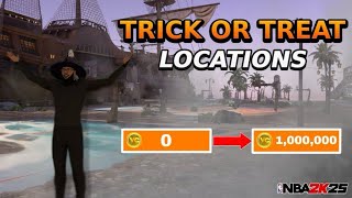 ALL TRICK OR TREAT LOCATIONS IN NBA 2K25 TO GET THE MOST VC BEST DRIP AND GREAT BOOSTS [upl. by Arykat]