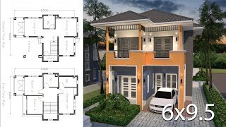 Home Design Plan 6x95m  3 Bedrooms  Sketchup Modeling [upl. by Nawtna]