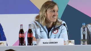 WATCH 4time Olympian Katie Ledecky responds to question about banned substances in swimming [upl. by Notlit]