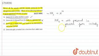 Almost all the aquatic animals excrete ammonia as the nitrogenous waste product Which [upl. by Duwe]