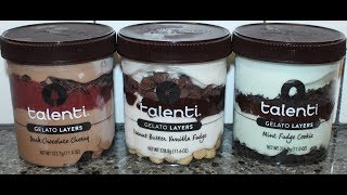 Talenti Gelato Layers Dark Chocolate Cherry Peanut Butter Vanilla Fudge Mint Fudge Cookie Review [upl. by Eidnyl783]