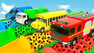 Johny Johny Yes Papa  ABC Song🔤 School Bus Fire Truck With Color Balls In Tubes  Nursery Rhymes [upl. by Zeuqirdor]