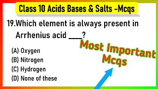 acids bases and salts class 10 mcq  Acids Bases and Salts MCQ Class 10 Science Chapter 2 [upl. by Alesig]