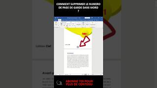 Comment Supprimer le Numéro de Page sur la Page de Garde dans Word Word astucesword shorts [upl. by Ellenyl]