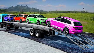 Double Flatbed Trailer Truck vs speed bumpsBusses vs speed bumpsBeamng Drive [upl. by Ycnalc]