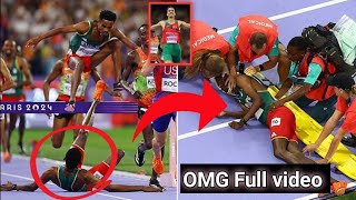 Lamecha Girma unconscious injury àfter fall on Mens 3000m Olympic final 24  lamecha girma injured [upl. by Dorehs]