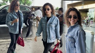 Dangal Girl Sanya Malhotra looks Beautiful Spotted At Mumbai Airport [upl. by Diana610]