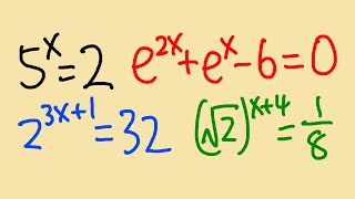 How to solve exponential equations 10 examples from easy to hard [upl. by Crocker]