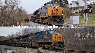 Underpowered CSX coal train NEARLY stalls in Mount Airy and having fun with oldmainproductions [upl. by Liggitt]