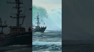 Will the Fishing Boat Escape the Massive Wave Behind It fishingboat massivewave scaryocean [upl. by Anileme749]