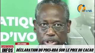 Déclaration du PDCIRDA sur le prix bord champ du café et du cacao de la campagne 20242025 [upl. by Ecnaralc]