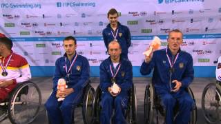 Mens 4x50m medley relay 20points  Victory Ceremony  2014 IPC Swimming European Championships [upl. by Einohtna]