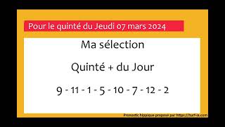 pronostic quinte du jour turfoo PRONOSTIC PMU QUINTÉ  DU JOUR JEUDI 07 MARS 2024 [upl. by Toinette]