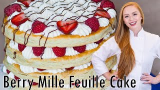 AMAZING Berries amp Cream Mille Feuille Cake Recipe With Creamy Custard Whipped Cream amp Berries [upl. by Ahseyd416]