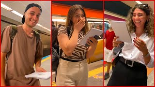 Drawing realistic portraits of strangers on the subway  Best Surprise Reactions  wide angle [upl. by Arnie]