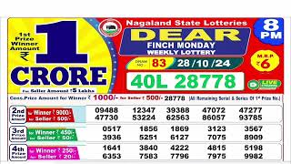 NAGALAND Lottery SAMBAD DEAR EVENING 8PM RESULT TODAY 28102024 STATE DEAR LOTTER [upl. by Lodhia]