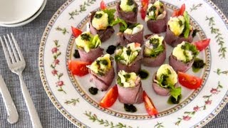 Roast Beef and Mashed Potato Salad RollUps Recipe ローストビーフのポテサラ巻き [upl. by Haynes133]