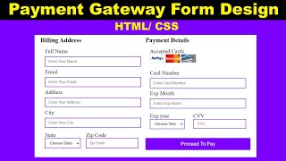 Create A Responsive Payment Gateway Form Design Using HTML amp CSS only  Web Designing Tutorial [upl. by Ssej]