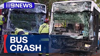 Horror crash as two buses and a car collide in Sydney  9 News Australia [upl. by Ecart]