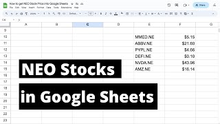 How to get NEO Stock Price into Google Sheets [upl. by Nimzzaj258]