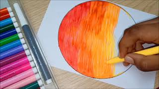 017 Easy Sunset Sketch pen drawing for beginners Farzana colour craft [upl. by Ayekehs832]