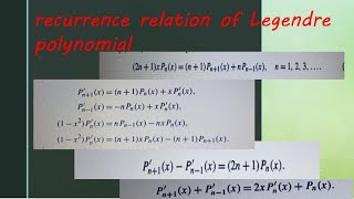 recurrence relation of Legendre polynomial [upl. by Egres401]