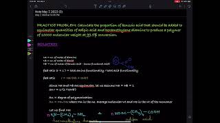 Problem How much benzoic acid should be added to the reactants mixture to form polyamide polymer [upl. by Nohsad]