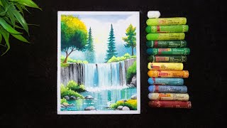 Waterfall Scenery Oil Pastel Drawing Drawing Oil Pastel Se [upl. by Callista]