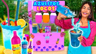 🩵 Mi Puesto de Azulitos Locos 🤪 BEBIDAS de COLORES con GLITER COMESTIBLE 🍊🍇🍓Conny Changarros [upl. by Puttergill]