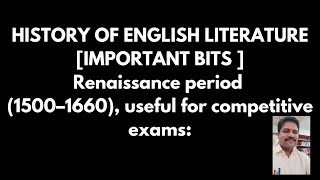 HISTORY OF ENGISH LITERATURE the Renaissance period 1500–1660 [upl. by Daas]