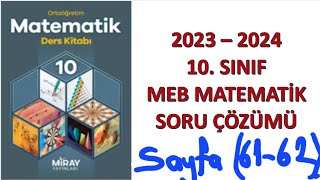 10 sınıf MEB Matematik kitabı sayfa 6162 fonksiyonlar soru çözümleri Miray yayınları [upl. by Drofyar]