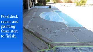 Repairs and painting concrete pool deck [upl. by Katherin]