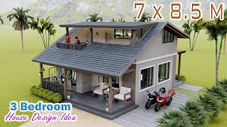 SMALL HOUSE DESIGN  7 X 85 Meters  3 bedroom Farmhouse [upl. by Neddra683]