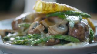 French Crepe with Asparagus Mushrooms Italian Sausage and Cheddar [upl. by Fevre7]