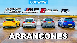 AMG A45S vs BMW M2 vs Audi RS3 vs VW Golf R ¡ARRANCONES CARRERA EN MOV Y PRUEBA DE FRENADO [upl. by Dric]