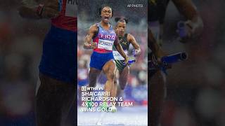 ShaCarri Richardson and US Womens 4x100 relay team wins gold I Via AP [upl. by Resay479]