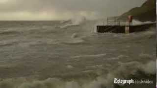 UK weather Sea walls breached in Ilfracombe [upl. by Nyladnohr39]