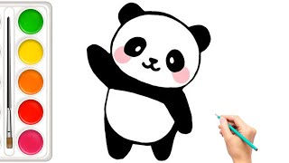 How to draw a cute pandaeasy drawing and coloring for kidsamptoddlers [upl. by Rovner]