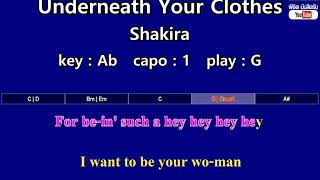 Underneath Your Clothes  Shakira Karaoke amp Easy Guitar Chords Key  Ab Capo  1 [upl. by Bliss96]